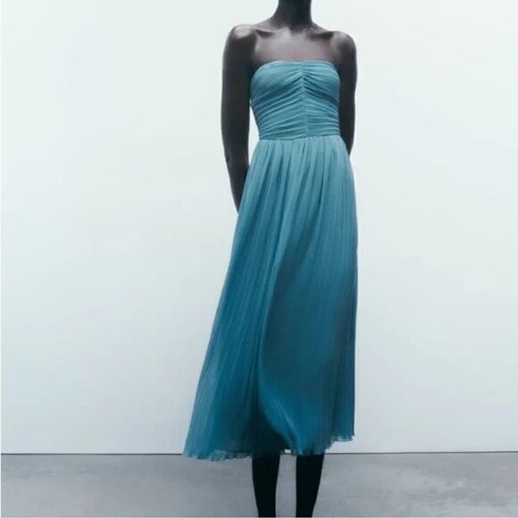 ZARA PLEATED MIDI DRESS - Picture 7 of 14